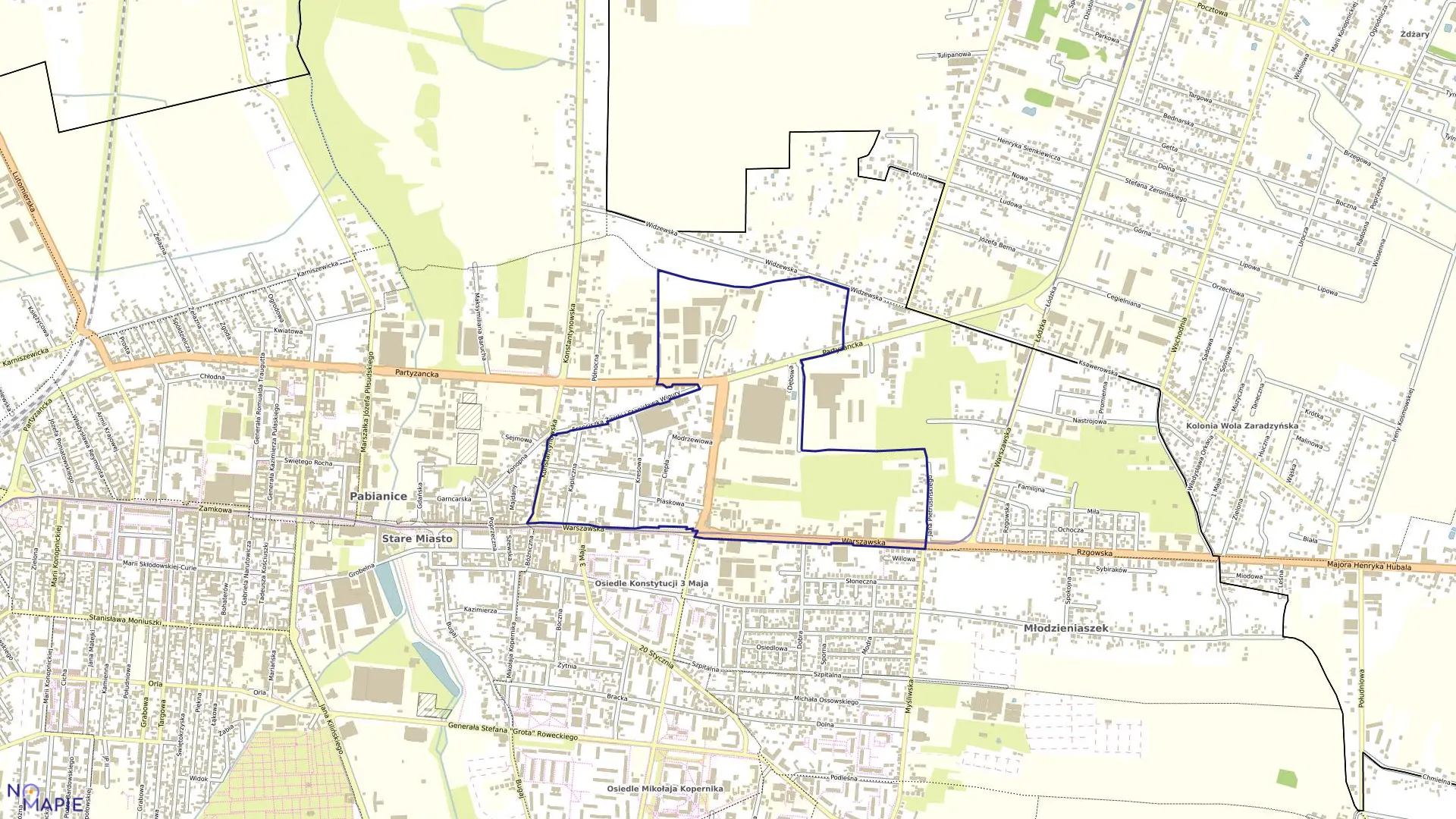 Mapa obrębu P-10 w mieście Pabianice