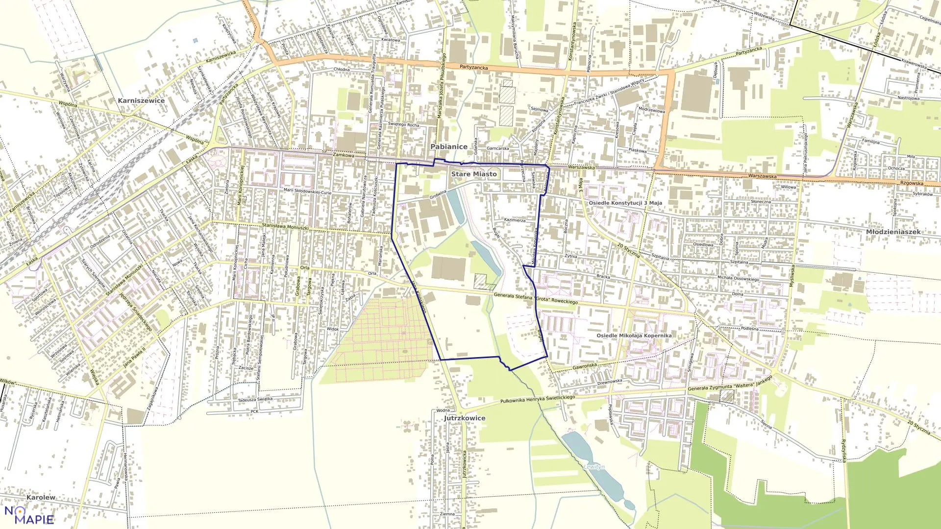 Mapa obrębu P-13 w mieście Pabianice