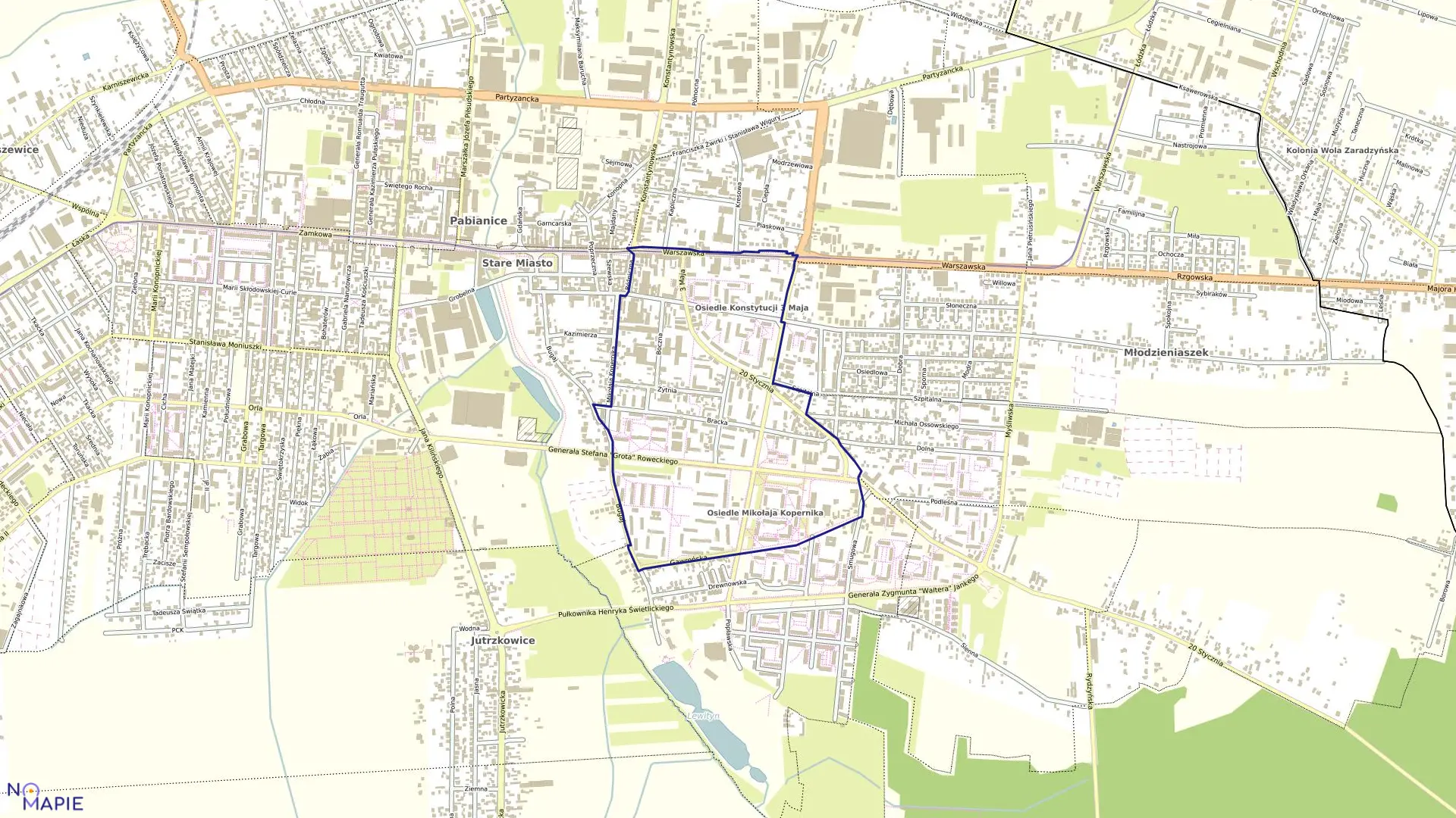 Mapa obrębu P-14 w mieście Pabianice