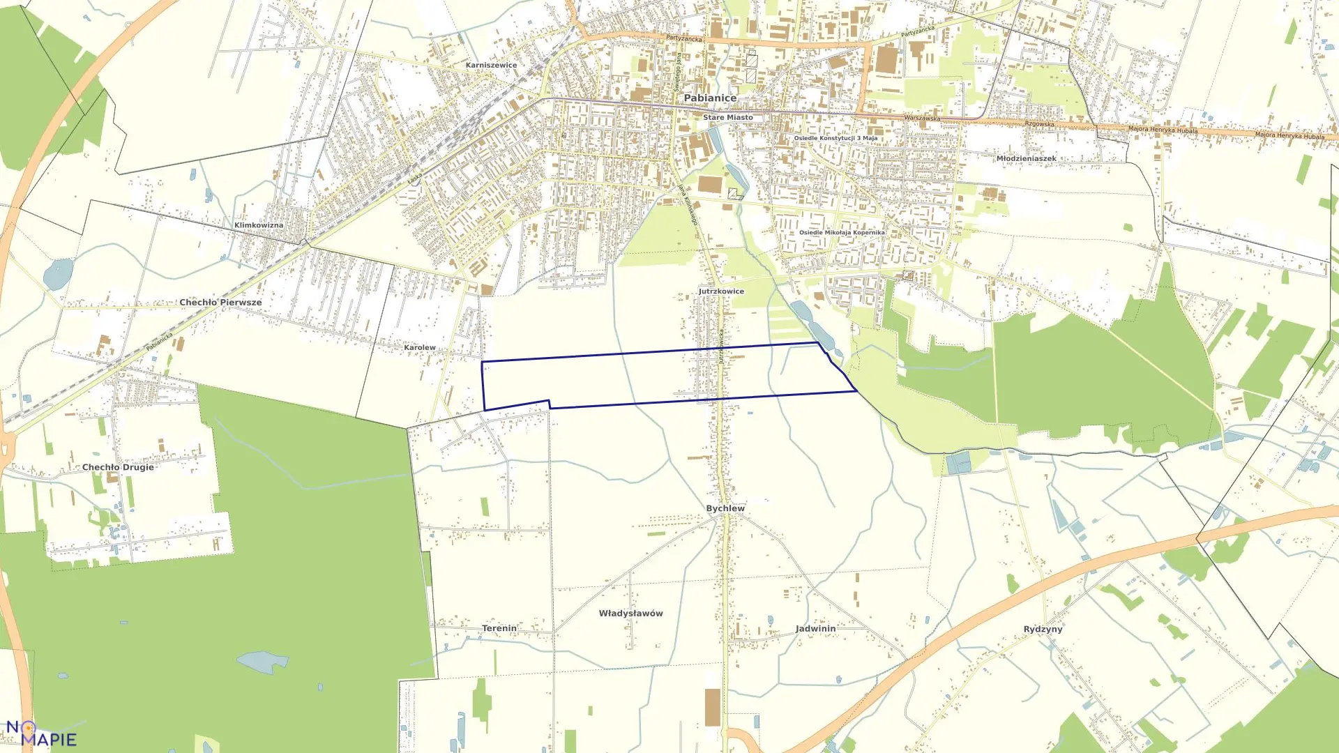 Mapa obrębu P-18 w mieście Pabianice