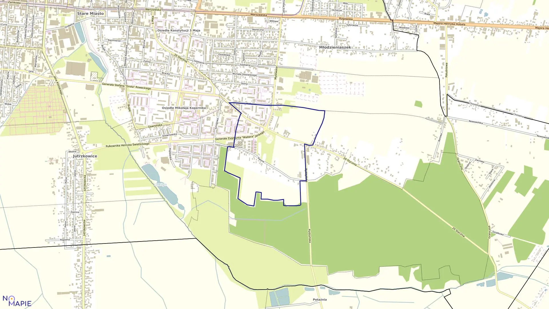 Mapa obrębu P-20 w mieście Pabianice