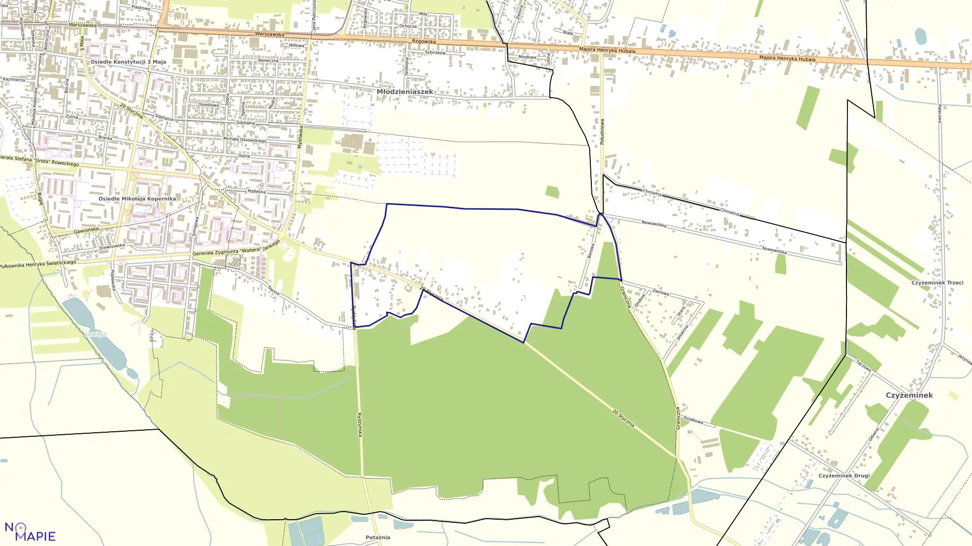 Mapa obrębu P-21 w mieście Pabianice