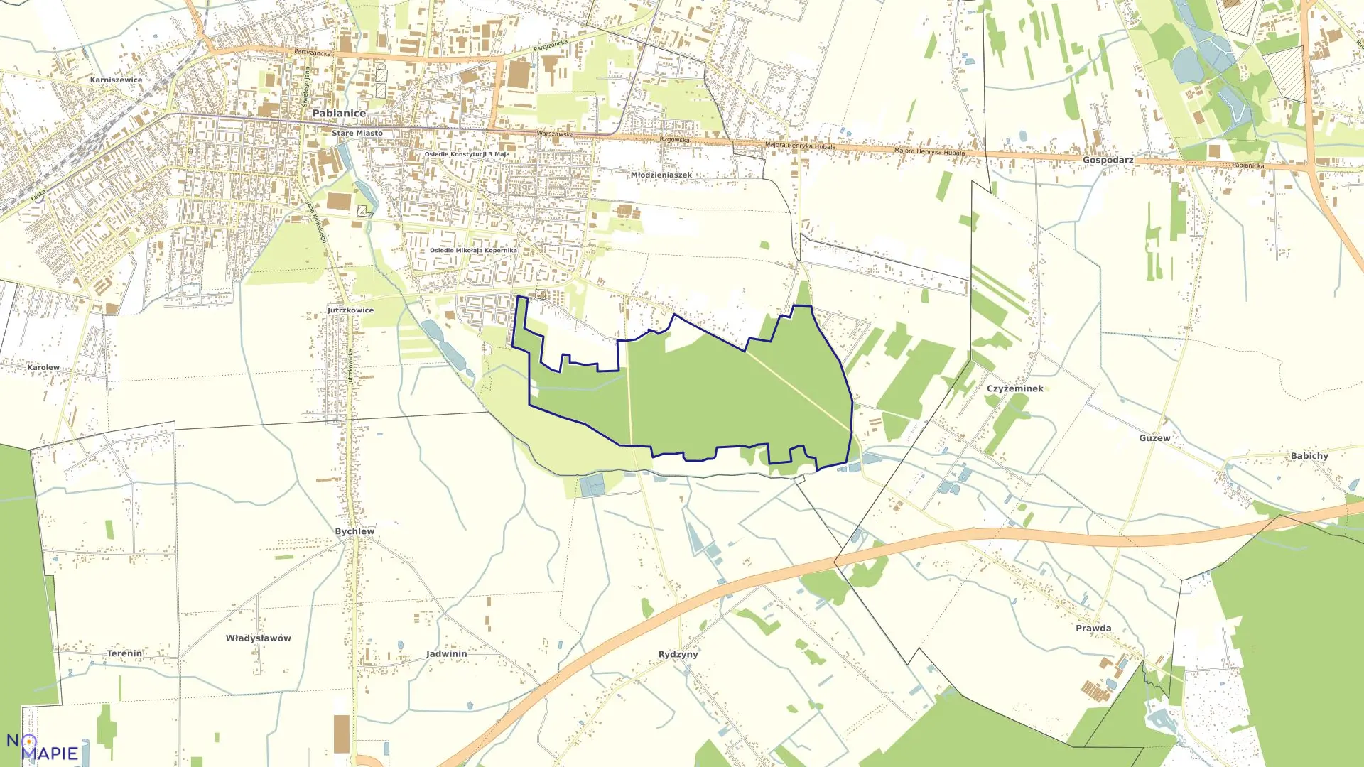 Mapa obrębu P-22 w mieście Pabianice