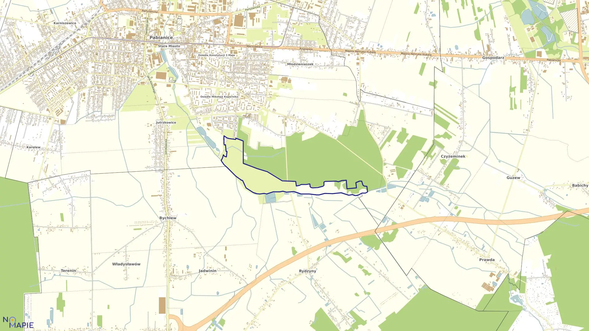 Mapa obrębu P-23 w mieście Pabianice