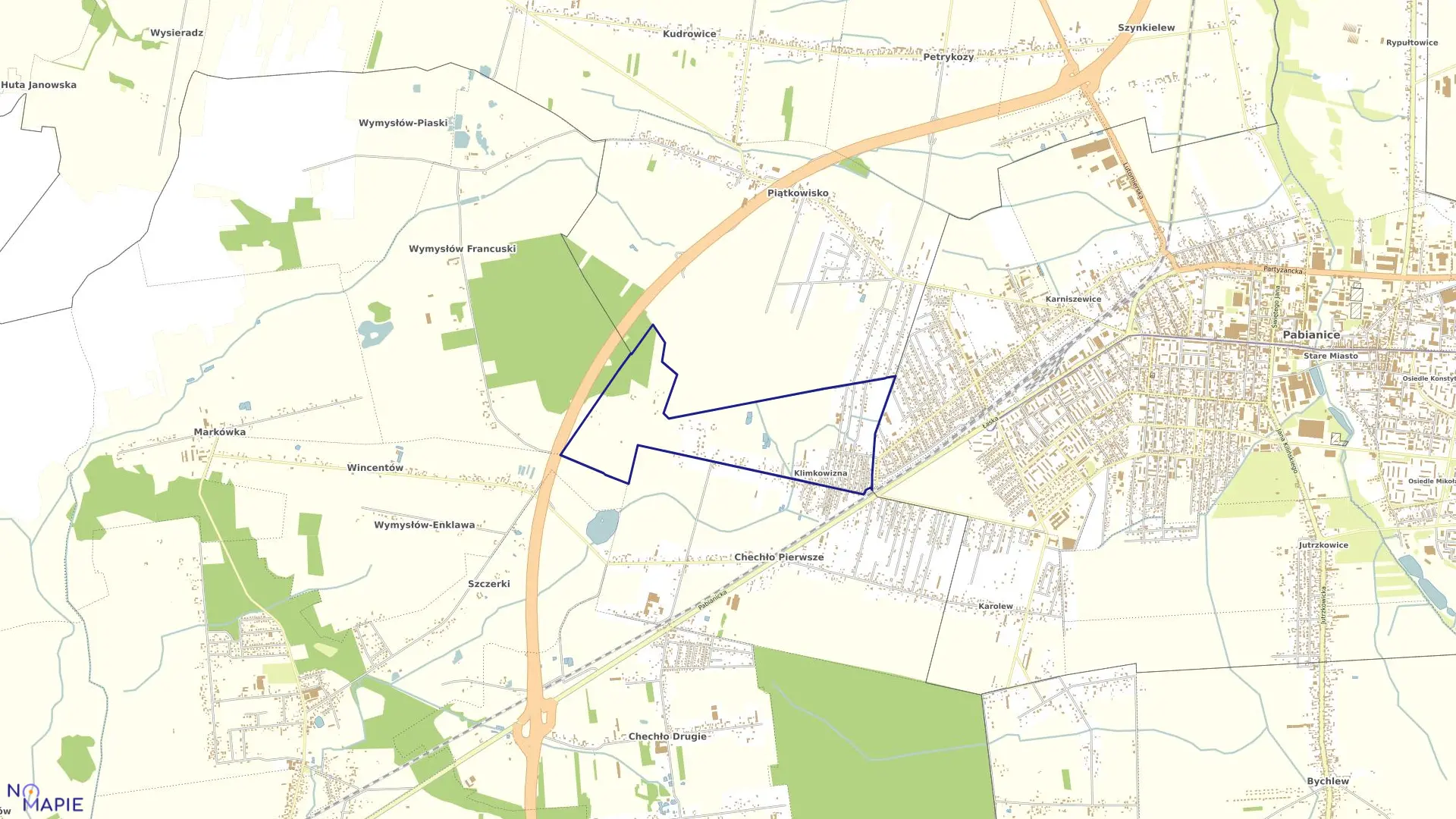 Mapa obrębu P-29 w mieście Pabianice