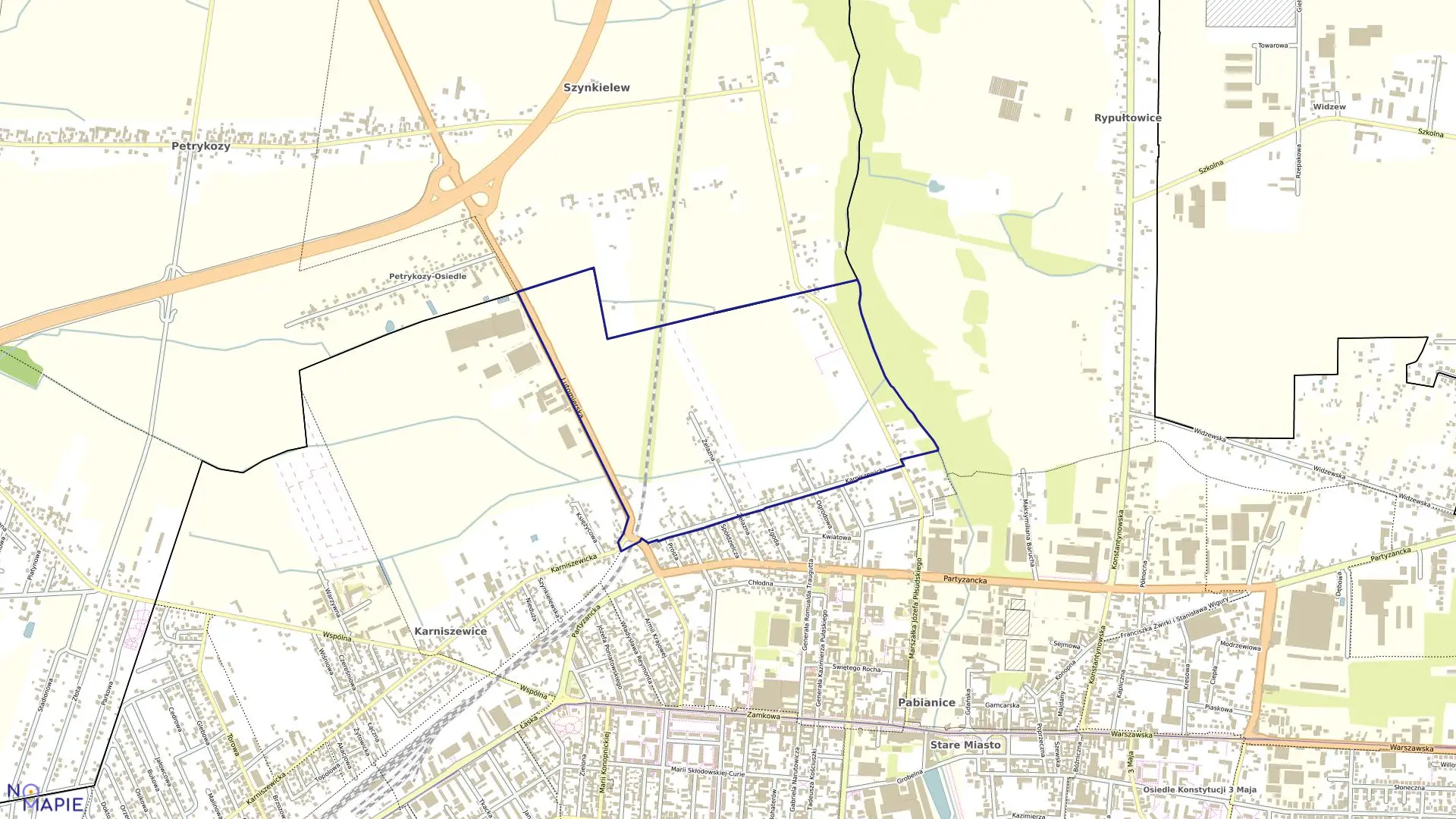 Mapa obrębu P-4 w mieście Pabianice