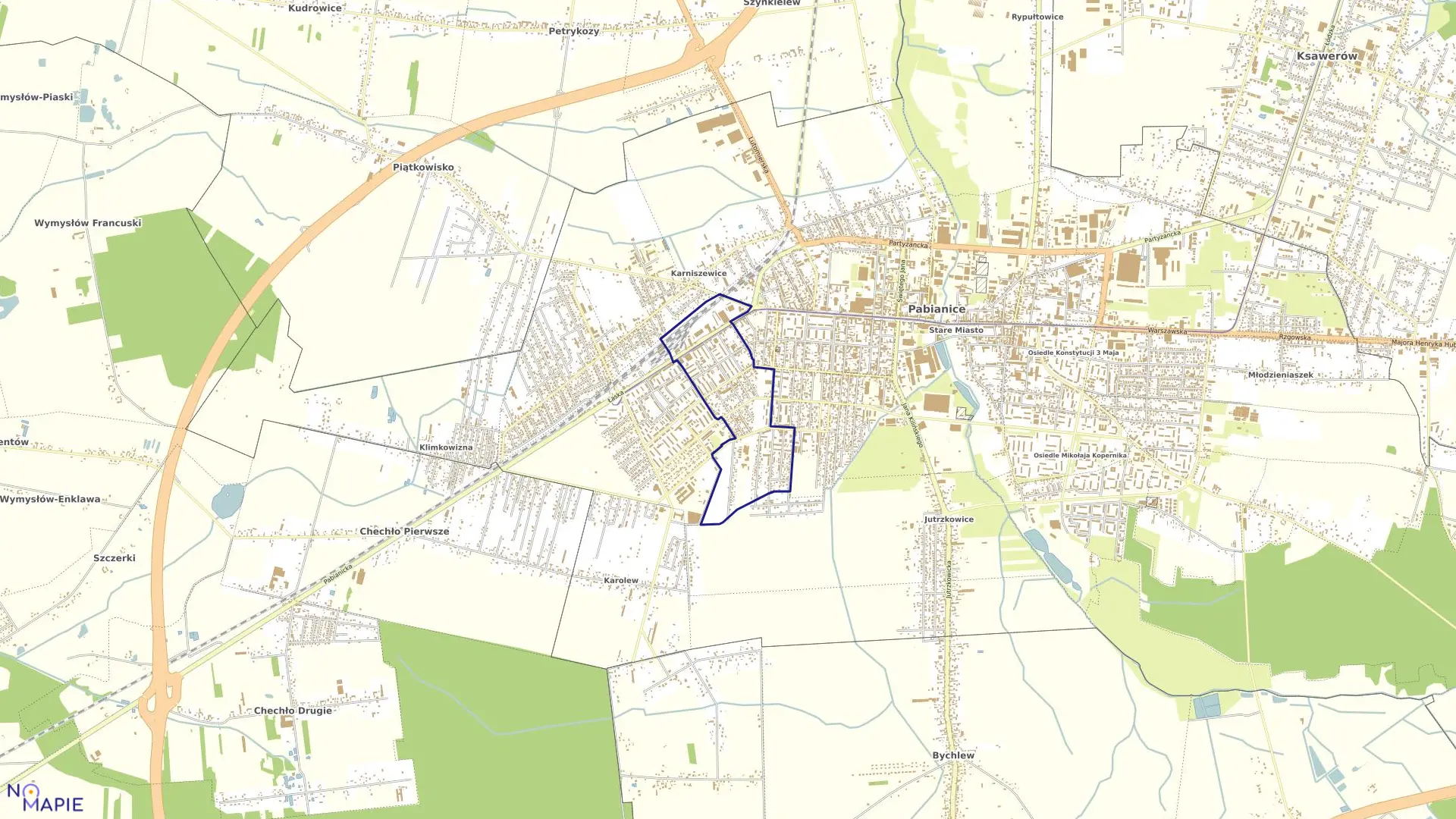 Mapa obrębu P-6 w mieście Pabianice